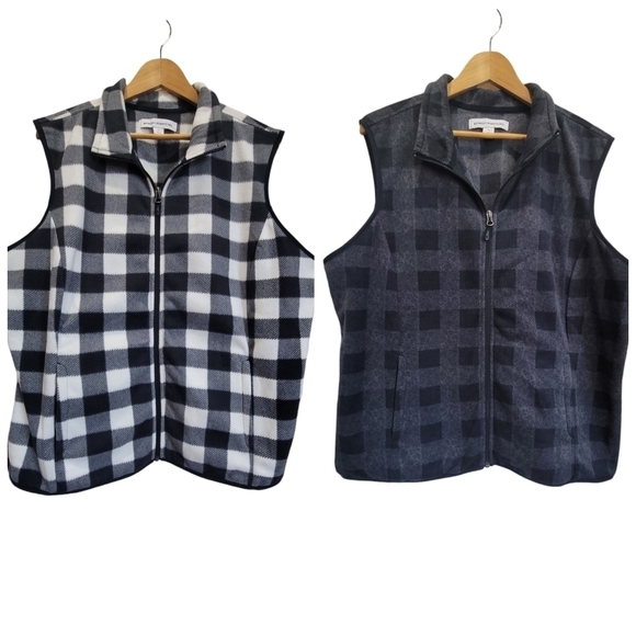 BUNDLE/LOT XXL Comfy Buffalo Check Fleece Zip-Up Vest w/Zip-Up Pockets EUC - Picture 1 of 13